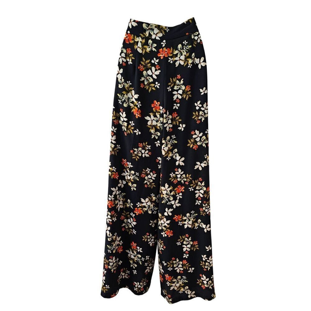 JILL Jill Stuart Navy Printed Floral Wide Leg Pants Womens 4 Polyester Crepe